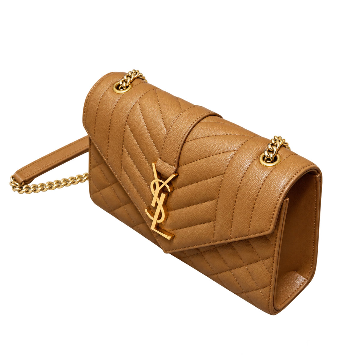 Saint Laurent YSL Envelope Small Bag – Camel Quilted Leather