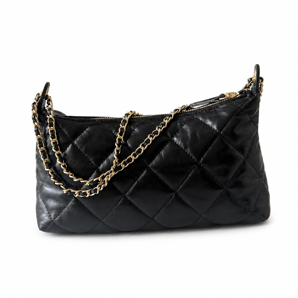 Chanel 22 Soft Pouch Black Aged Shiny Lambskin | Oversized Diamond Quilt & Gold Coin Tag — 26cm