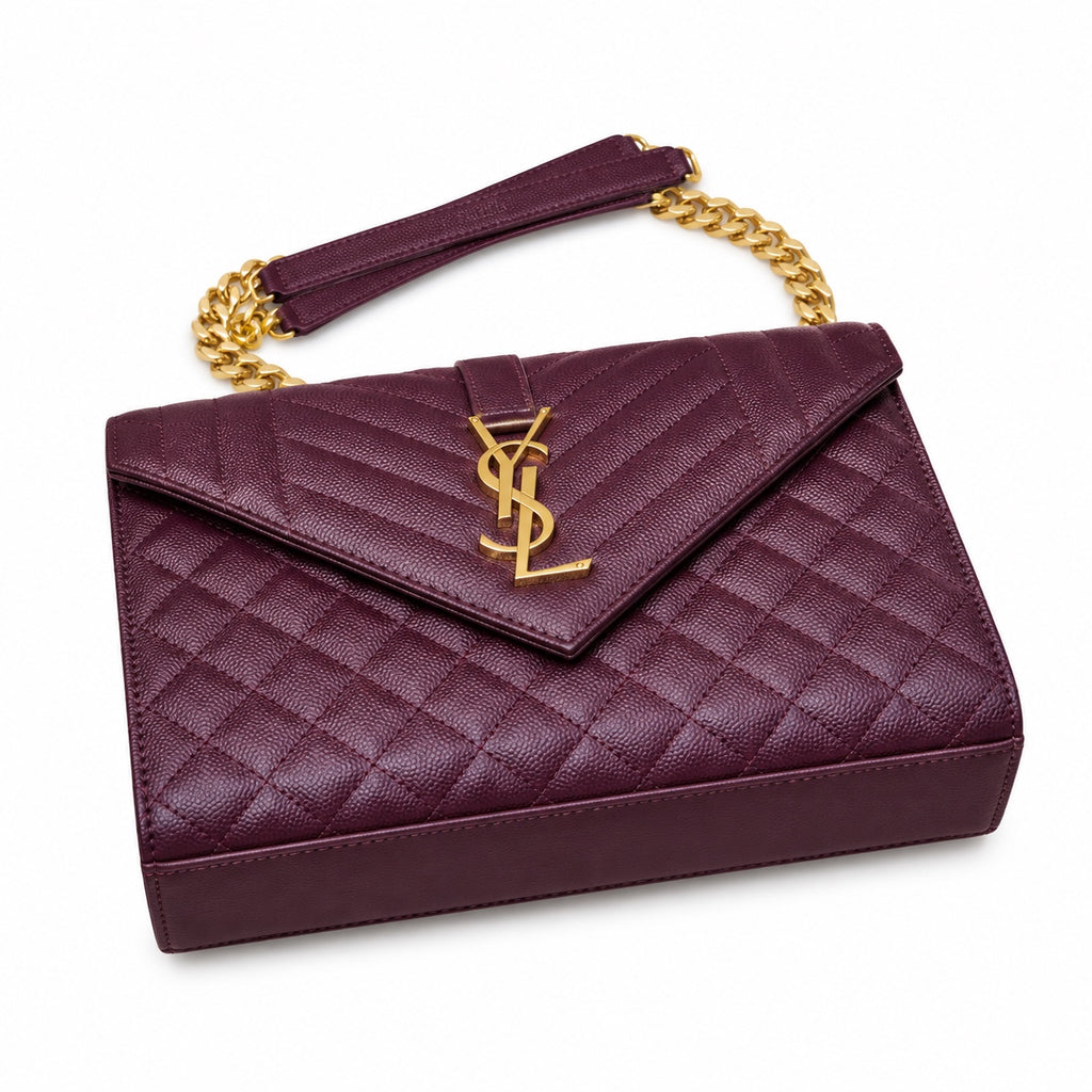 Saint Laurent YSL Envelope Medium – Plum Gold Chain