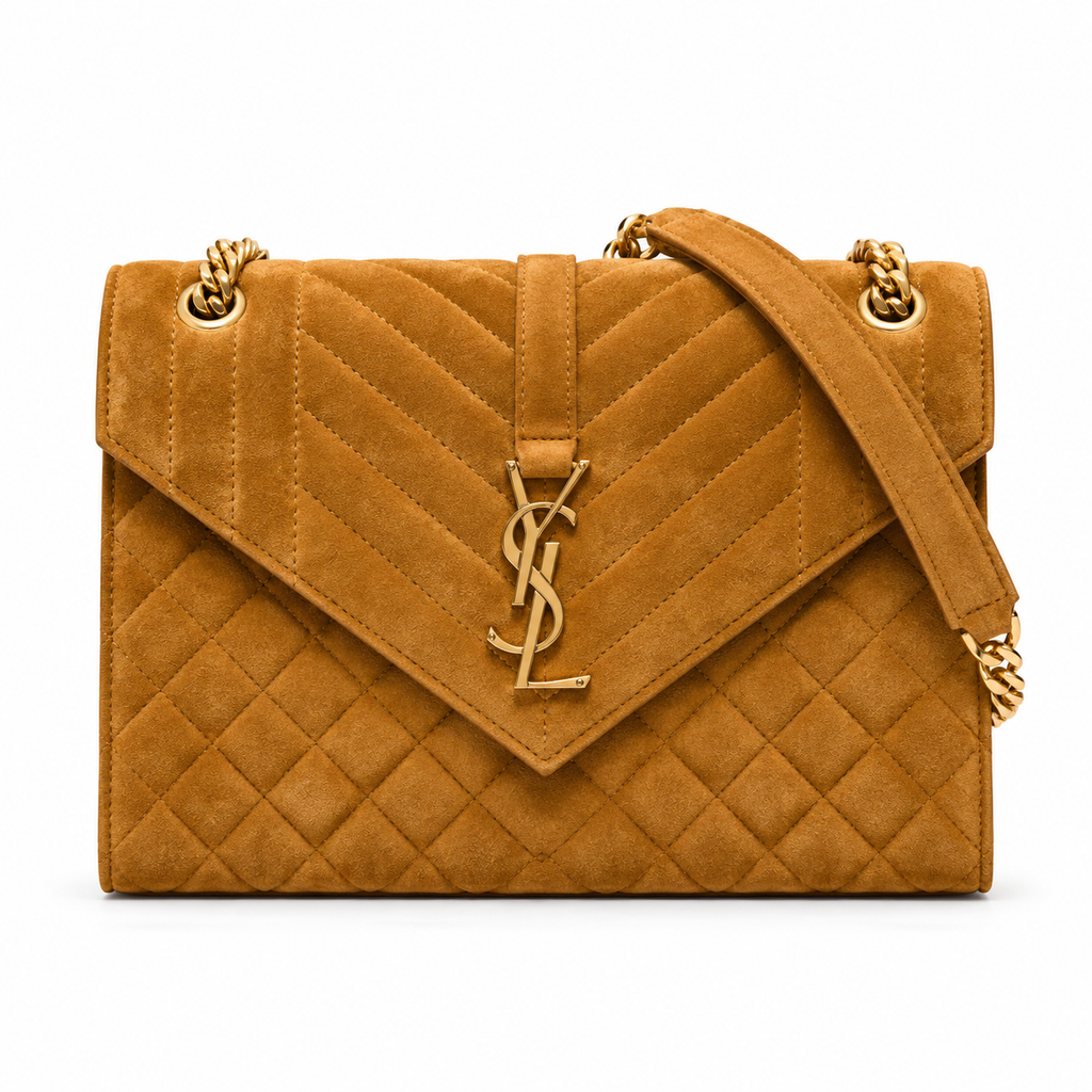 Saint Laurent YSL Envelope Medium – Ginger Suede Gold