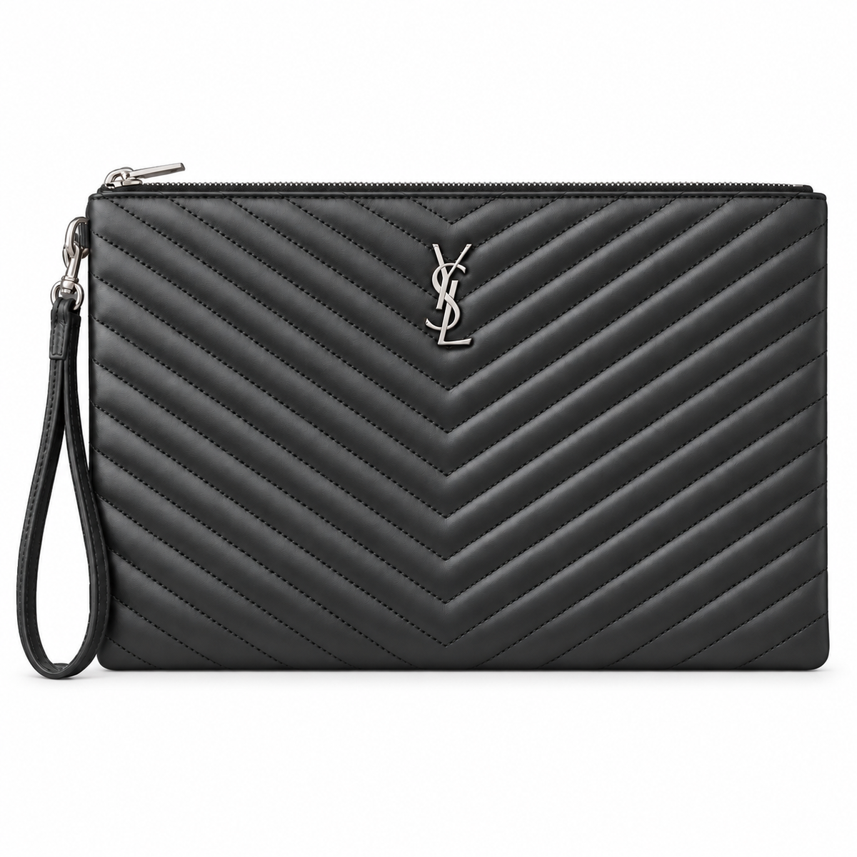 Saint Laurent YSL Cassandre Clutch – Black Silver