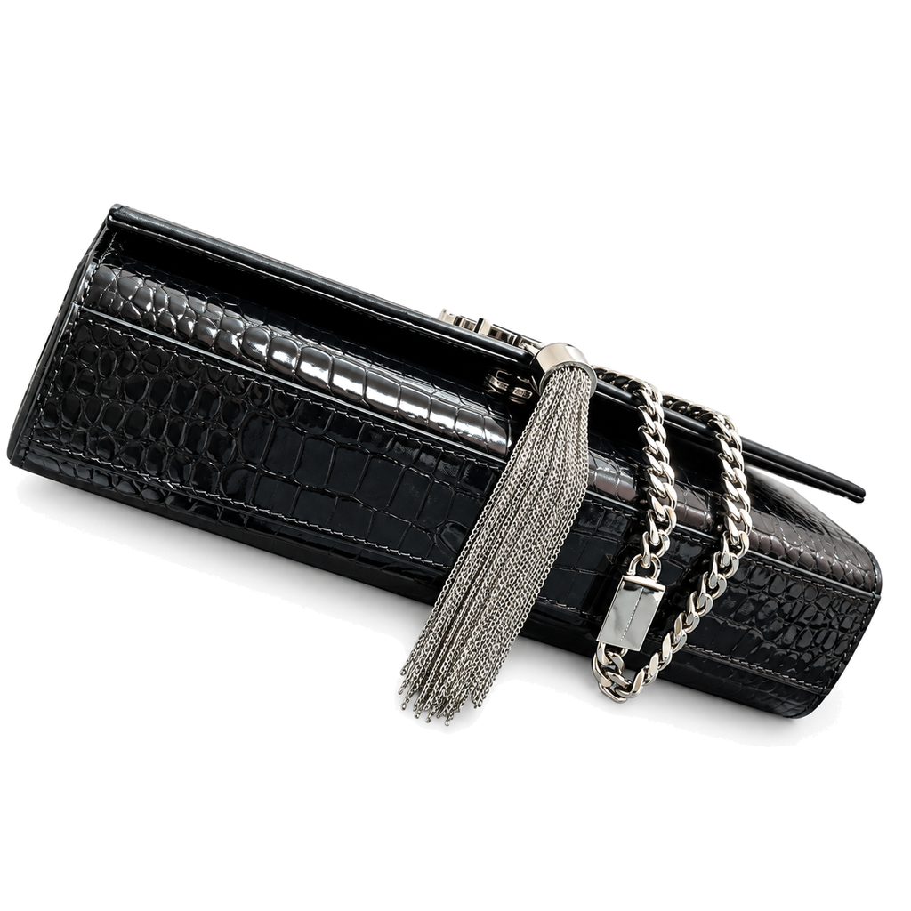 Saint Laurent YSL Kate Tassel Chain Bag – Black Croc Silver