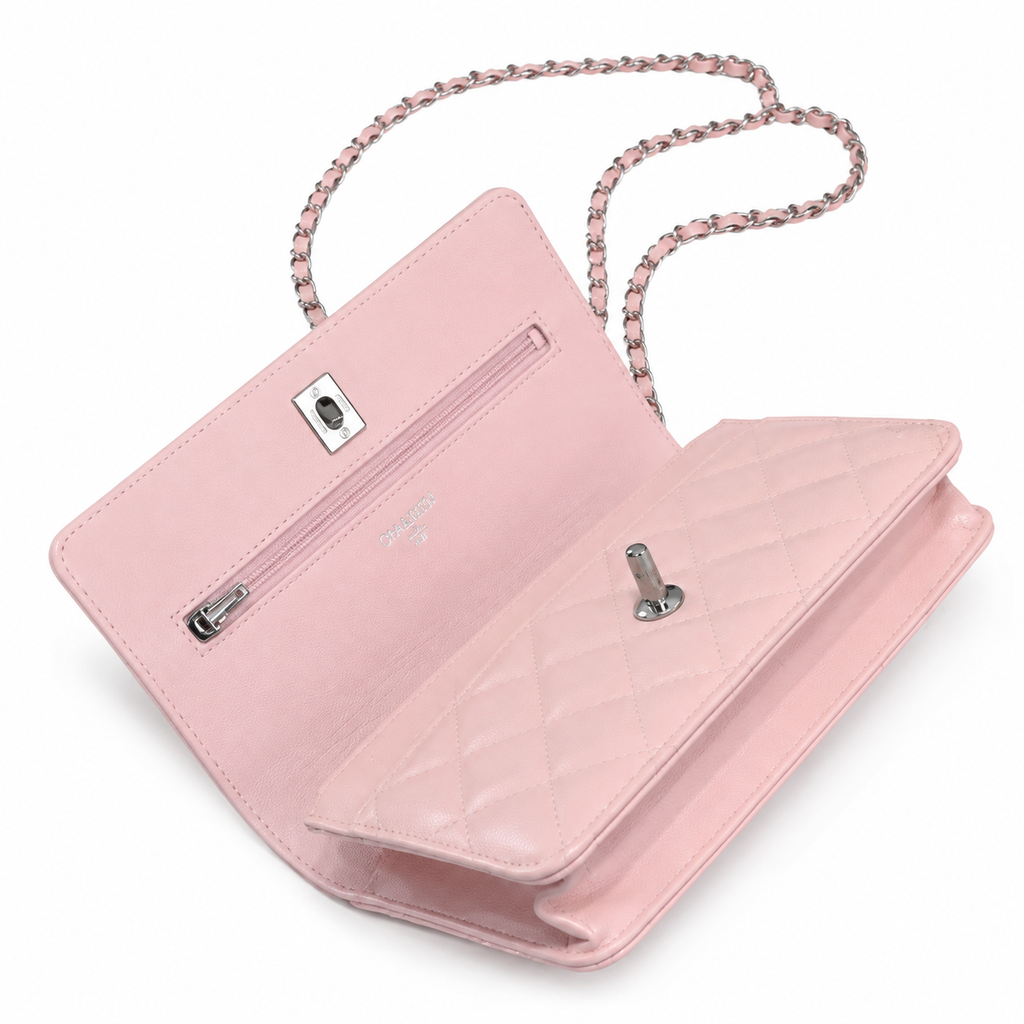 Chanel Pink Quilted Lambskin Flap Bag | Silver CC Chain Top Handle