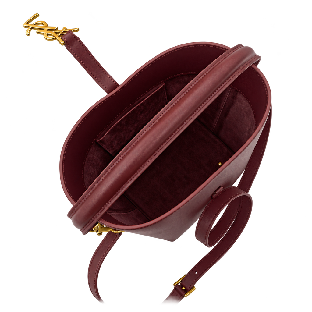 YSL Saint Laurent Le Petit Suzanne Bucket Bag in Burgundy Smooth Leather