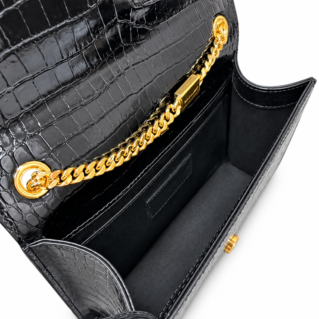 Saint Laurent YSL Kate Tassel Bag – Black Croc Embossed