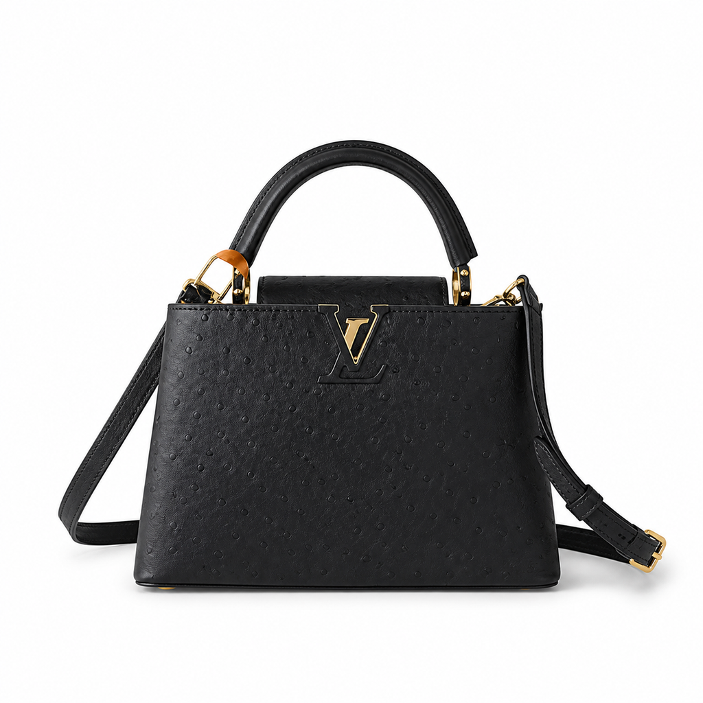 Louis Vuitton Capucines BB Black Ostrich Leather with Gold LV Clasp
