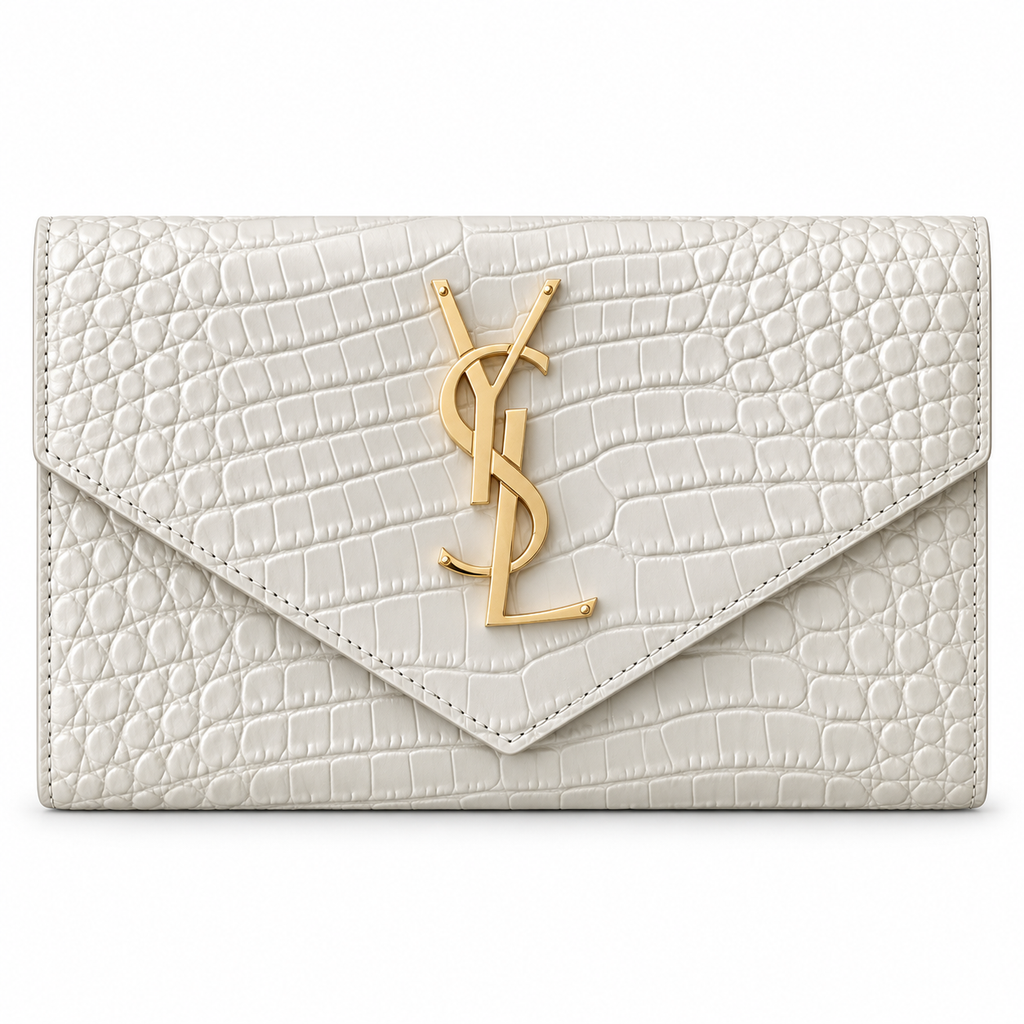Saint Laurent Uptown Wallet Bag – White Croc Gold YSL