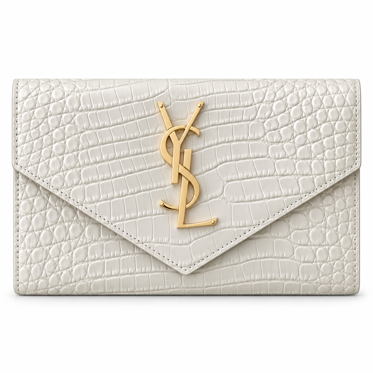 Saint Laurent Uptown Wallet Bag – White Croc Gold YSL