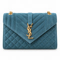 YSL Envelope Medium Bag – Teal Quilted Suede