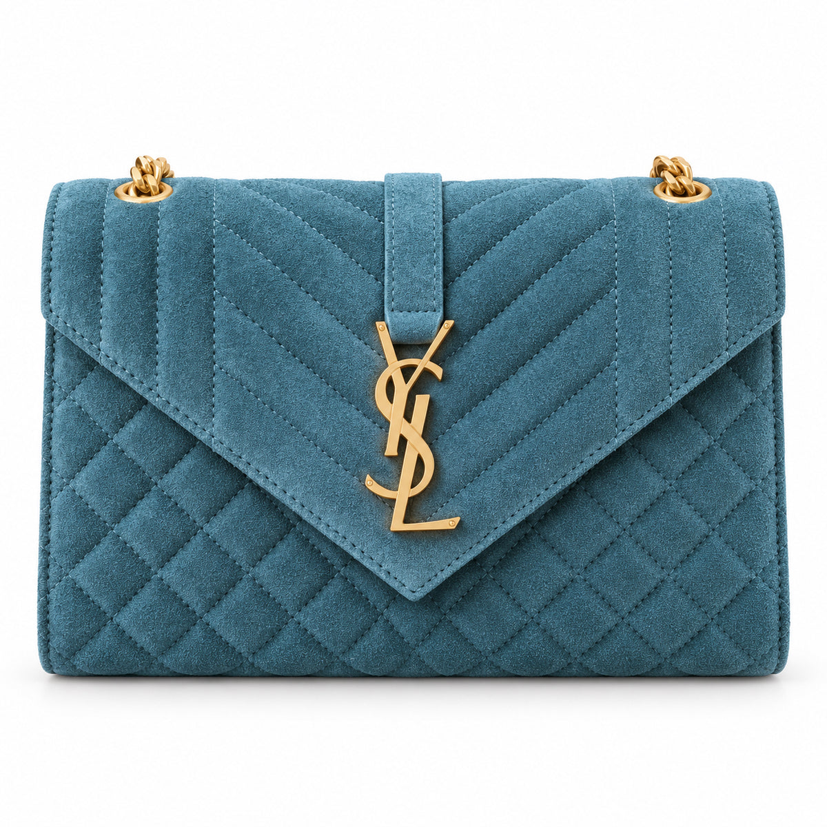 YSL Envelope Medium Bag – Teal Quilted Suede