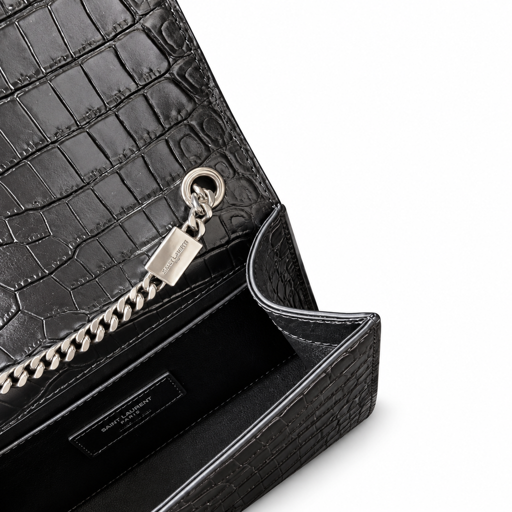 Saint Laurent YSL Kate Medium – Black Croc Gold Tassel