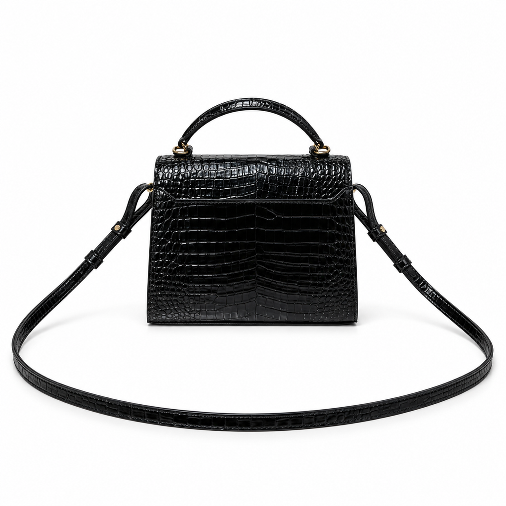 Saint Laurent Cassandra Medium – Black Croc-Embossed