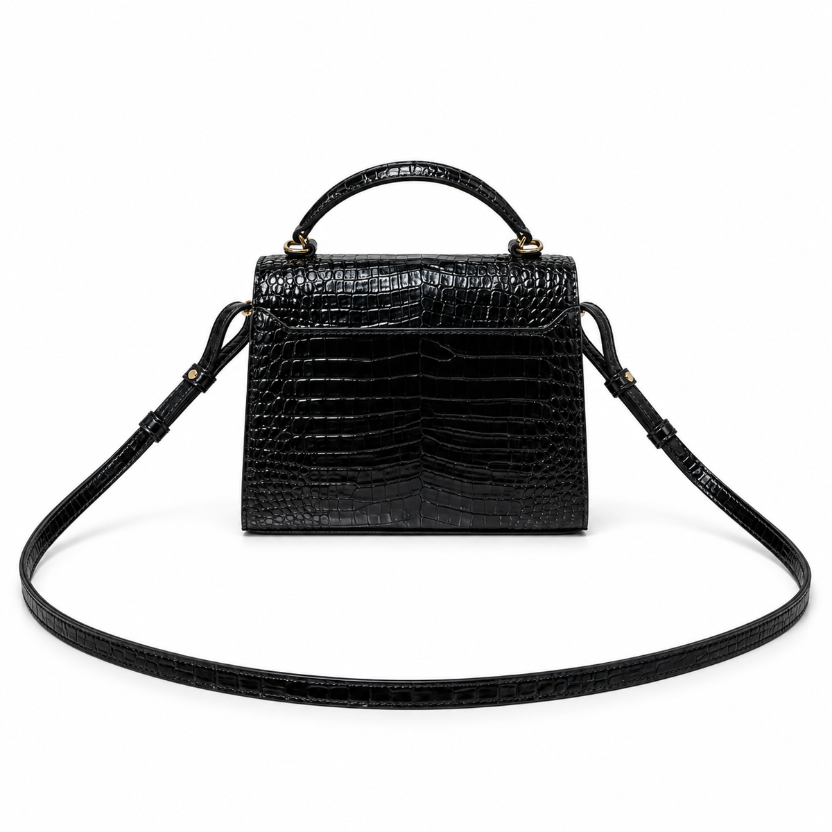 Saint Laurent Cassandra Medium – Black Croc-Embossed