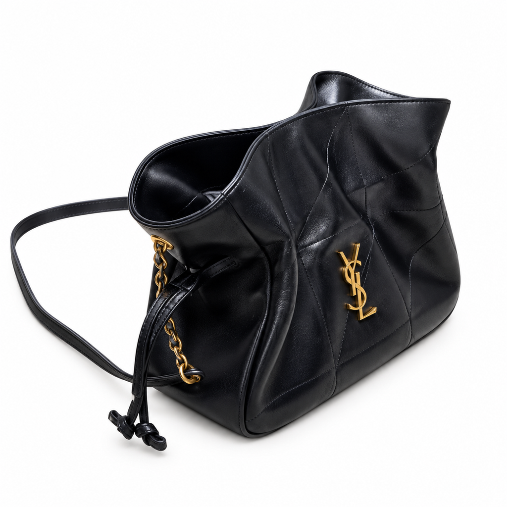 YSL Bouquet Drawstring Bag – Black Smooth Leather
