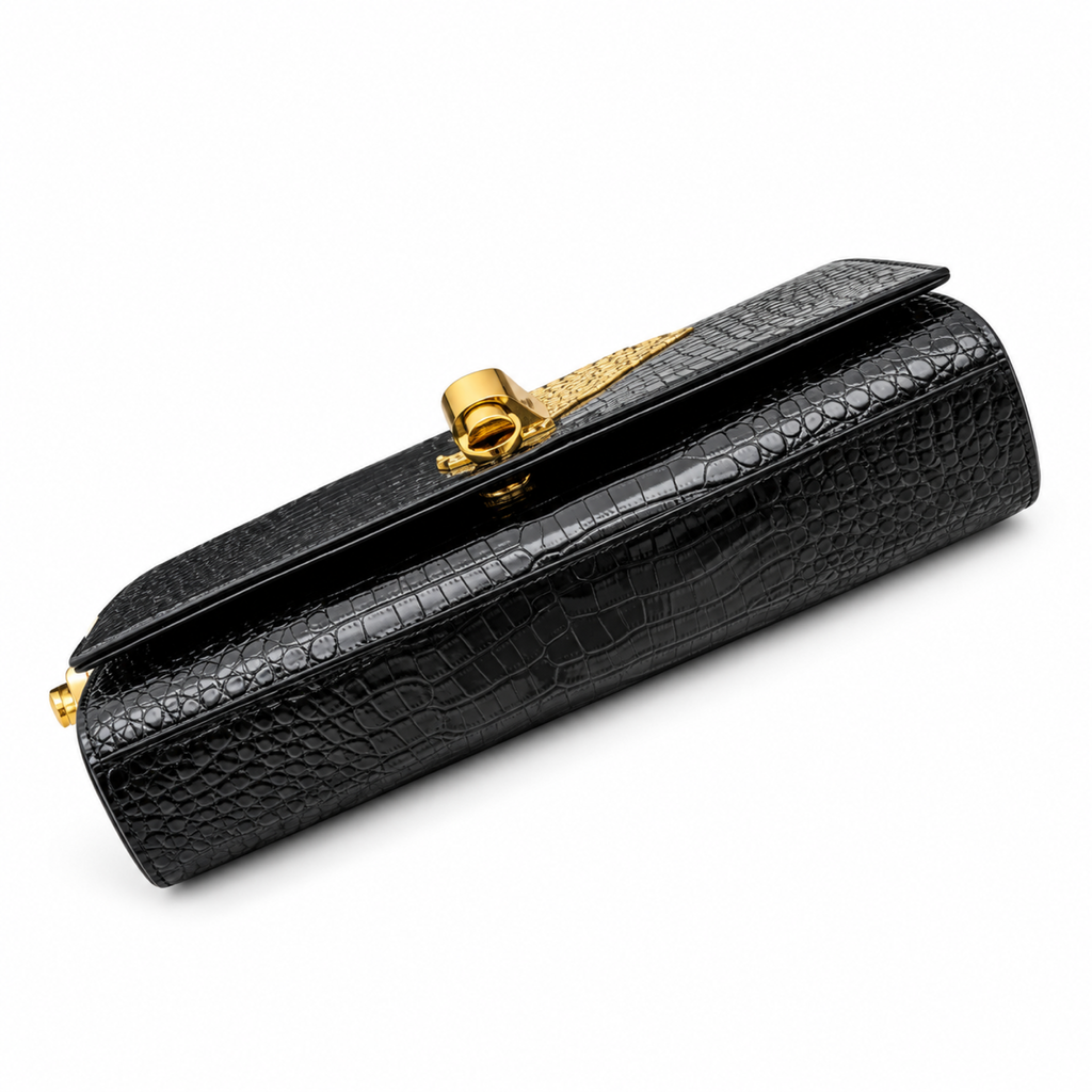 YSL Saint Laurent Kate Chain Bag in Black Croc-Embossed Leather with Tassel