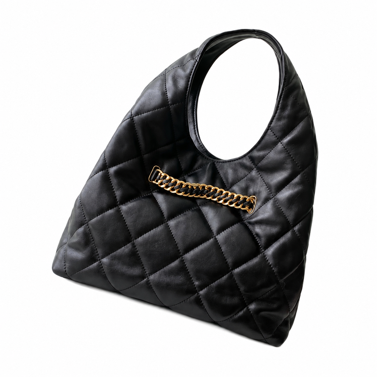 Chanel Black Quilted Lambskin Large Hobo Bag with CC Emblem & Decorative Chain