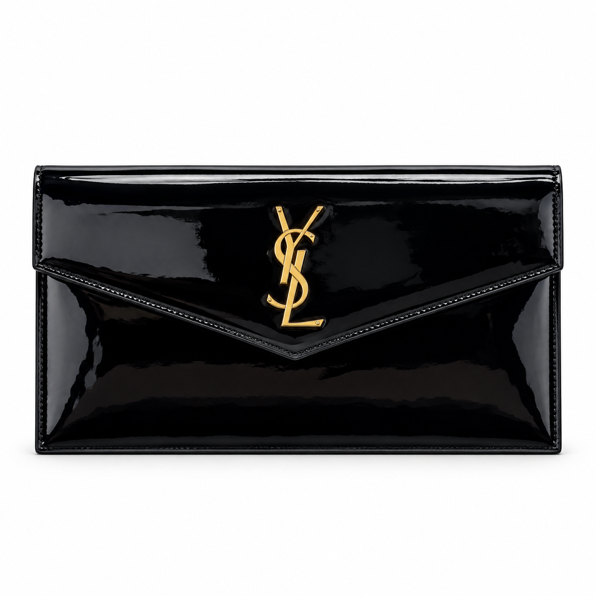 YSL Saint Laurent Cassandre Envelope Clutch in Black Patent Leather