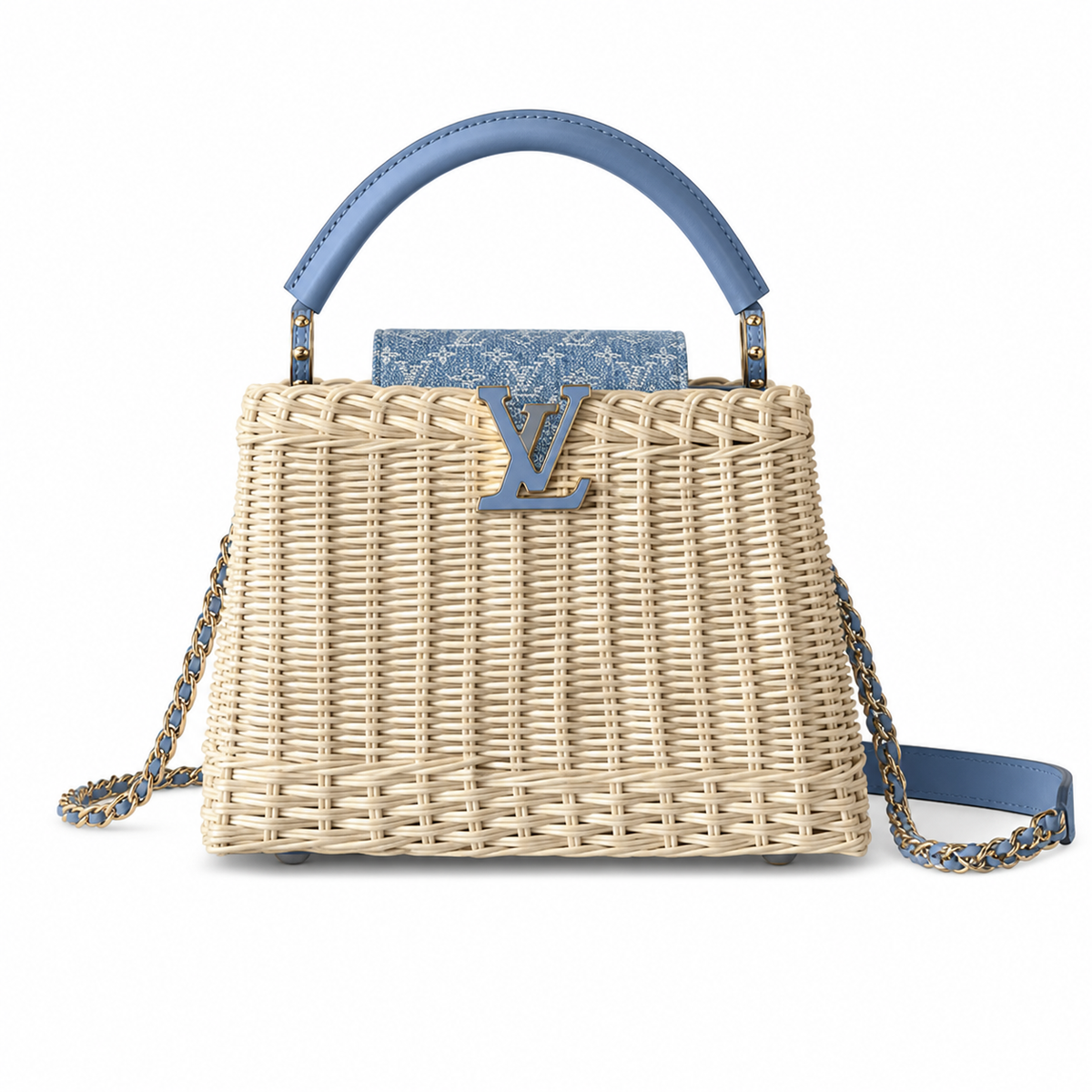 Louis Vuitton Capucines Wicker Basket Bag Blue Monogram Denim Flap