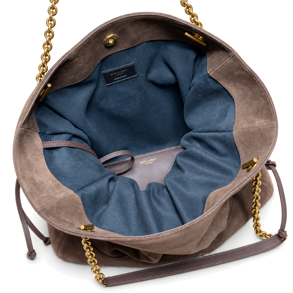 YSL Saint Laurent Jamie Tote Bag Brown Suede Gold Chain