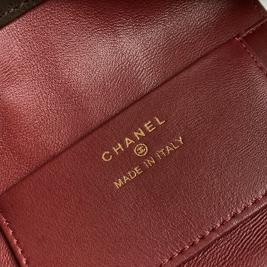 Chanel Chocolate Quilted Suede Drawstring Bucket | Black Cords & Bordeaux Interior — 22cm