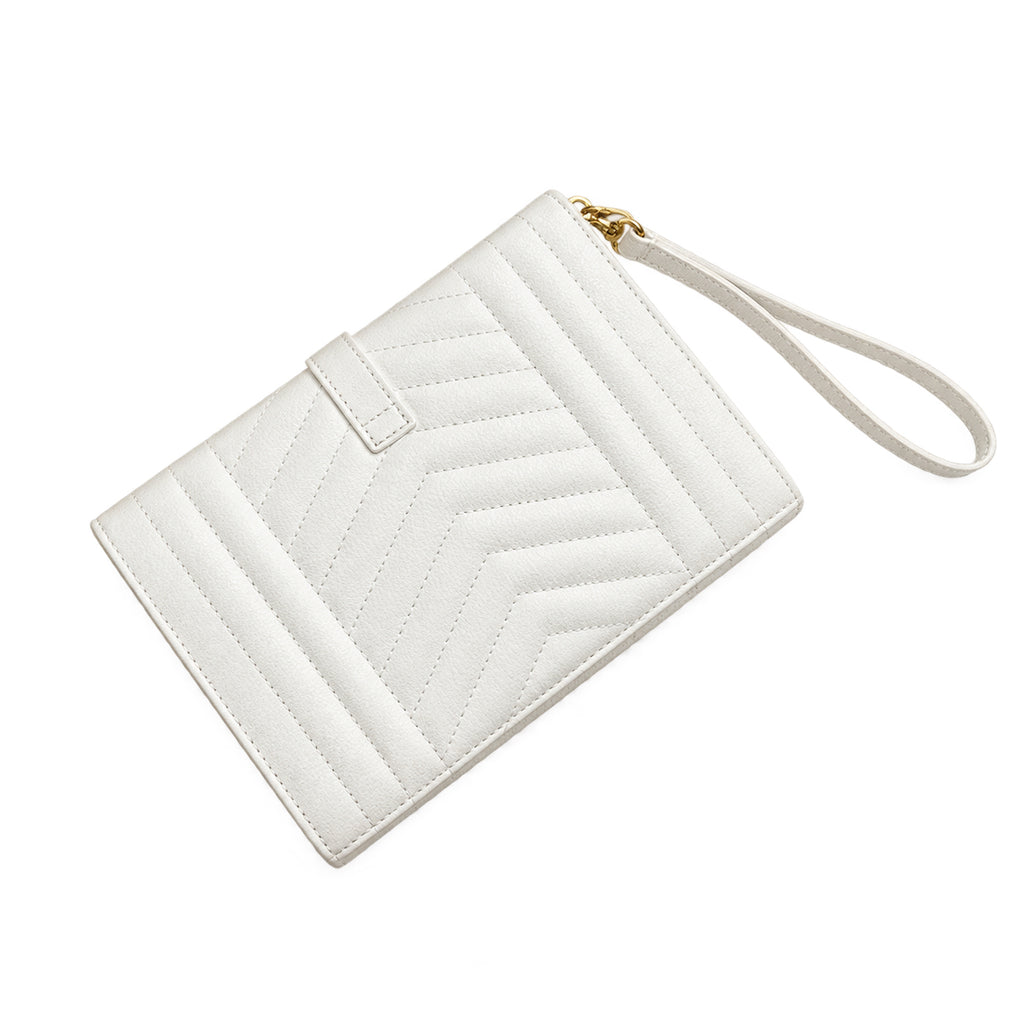YSL Saint Laurent Envelope Clutch in White Quilted Leather