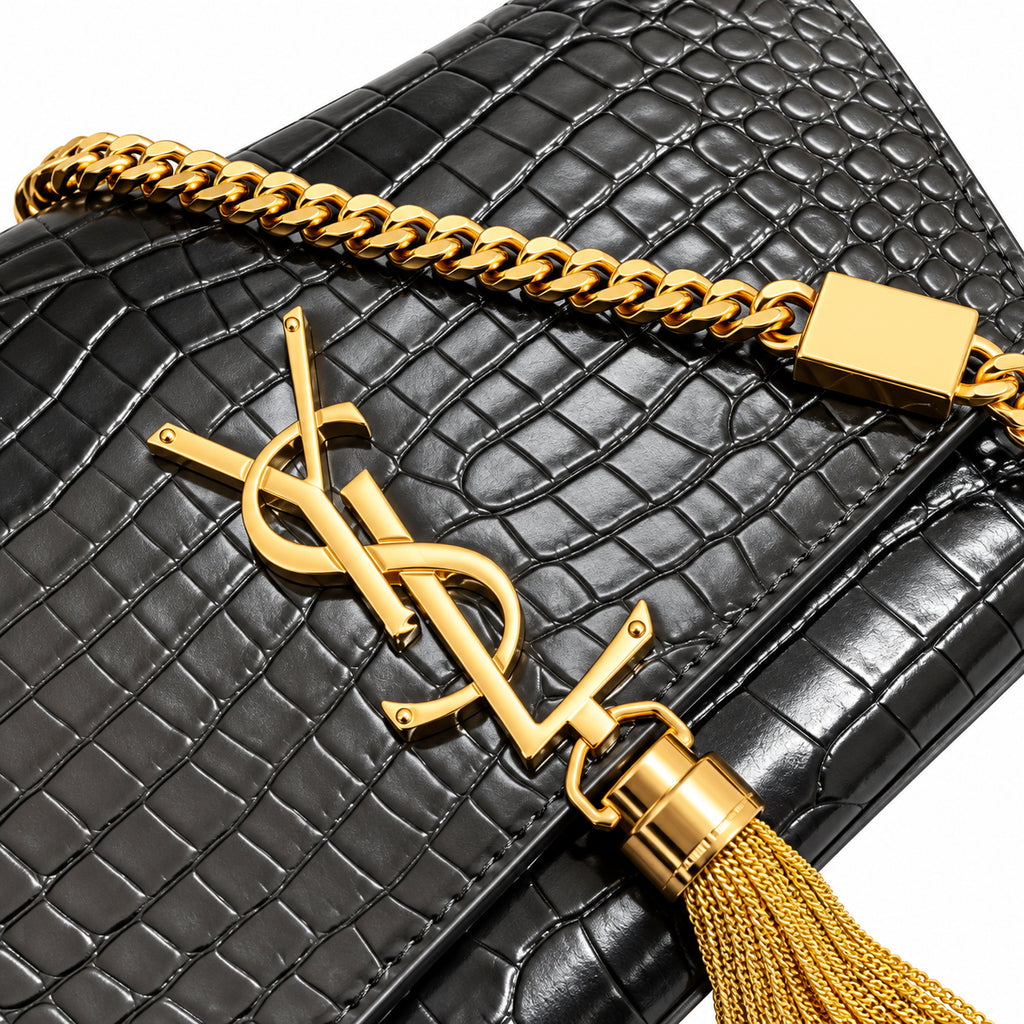 Saint Laurent YSL Kate Tassel Chain Bag – Black Croc