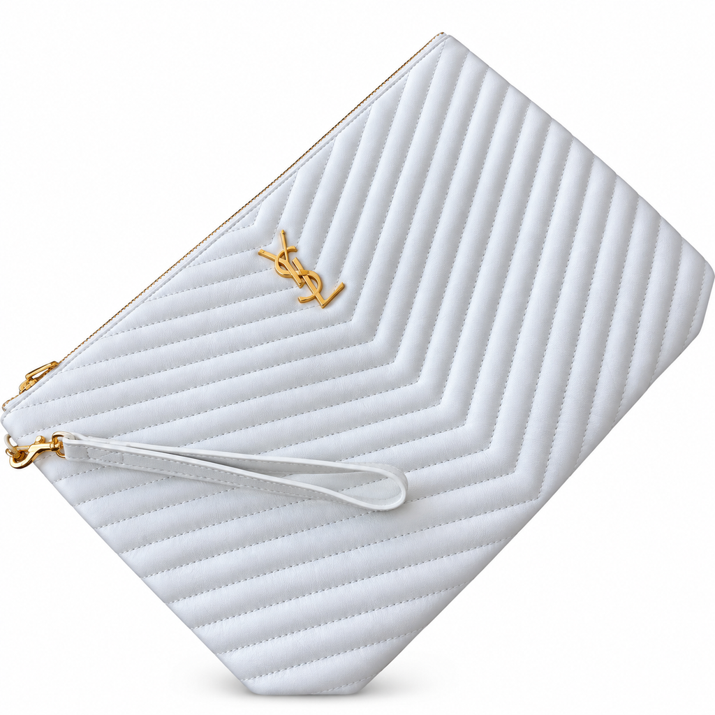 Saint Laurent YSL Cassandre Clutch – White Gold