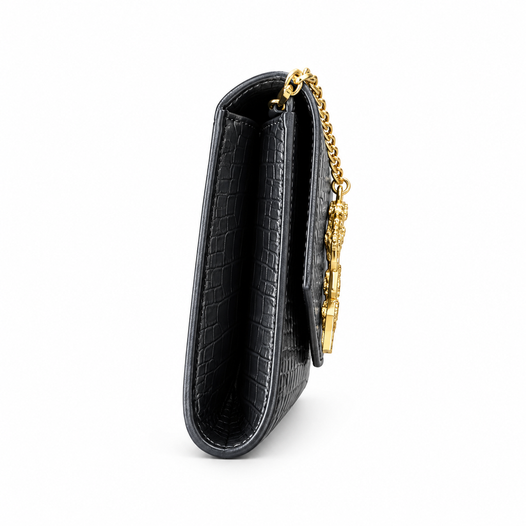 Saint Laurent Uptown Wallet Bag – Black Croc Gold YSL