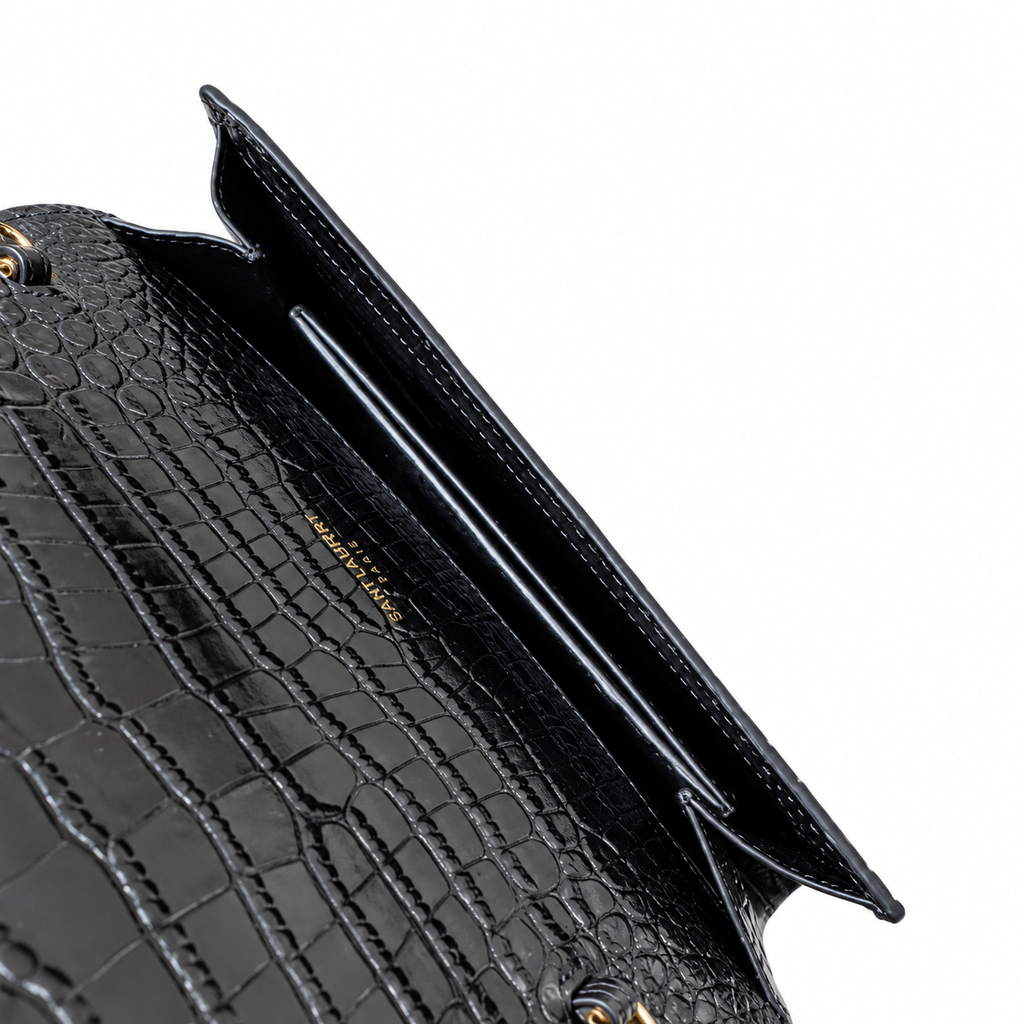 Saint Laurent Uptown Chain Wallet – Black Croc & Wallet Set