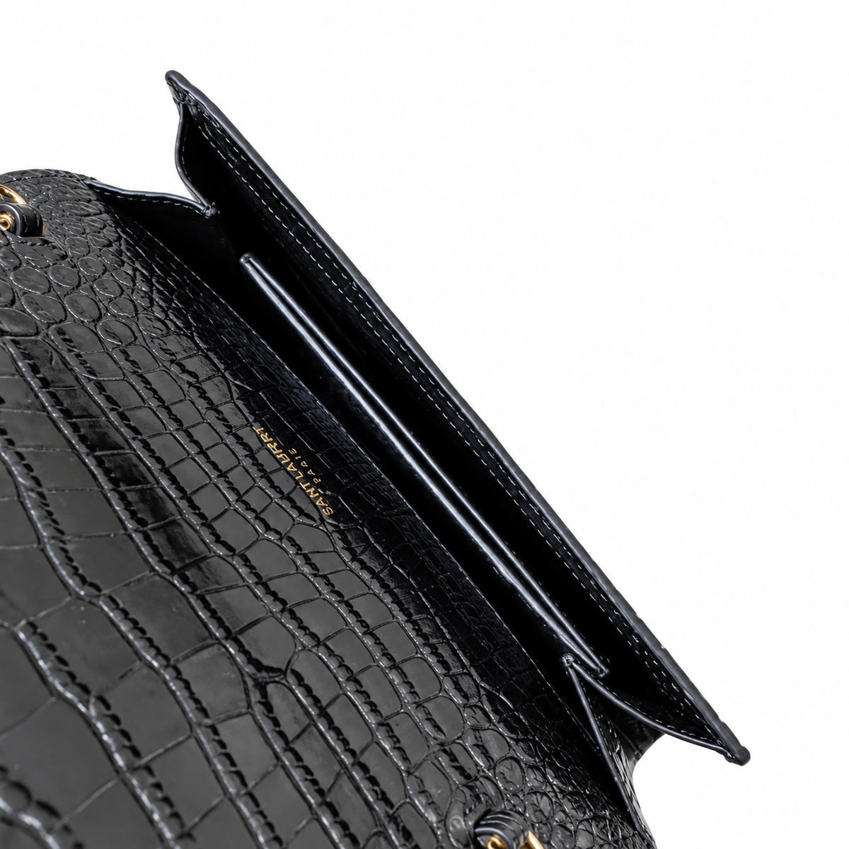 Saint Laurent Uptown Chain Wallet – Black Croc & Wallet Set