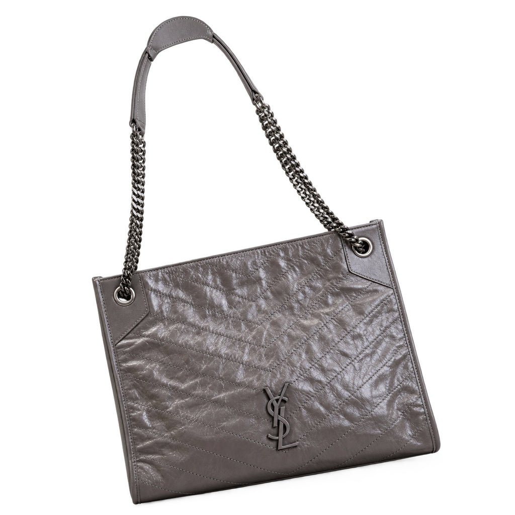 YSL Niki Shopping Bag – Grey Quilted Leather