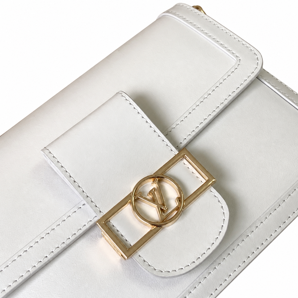 Louis Vuitton Dauphine MM White Smooth Leather Gold Chain Bag