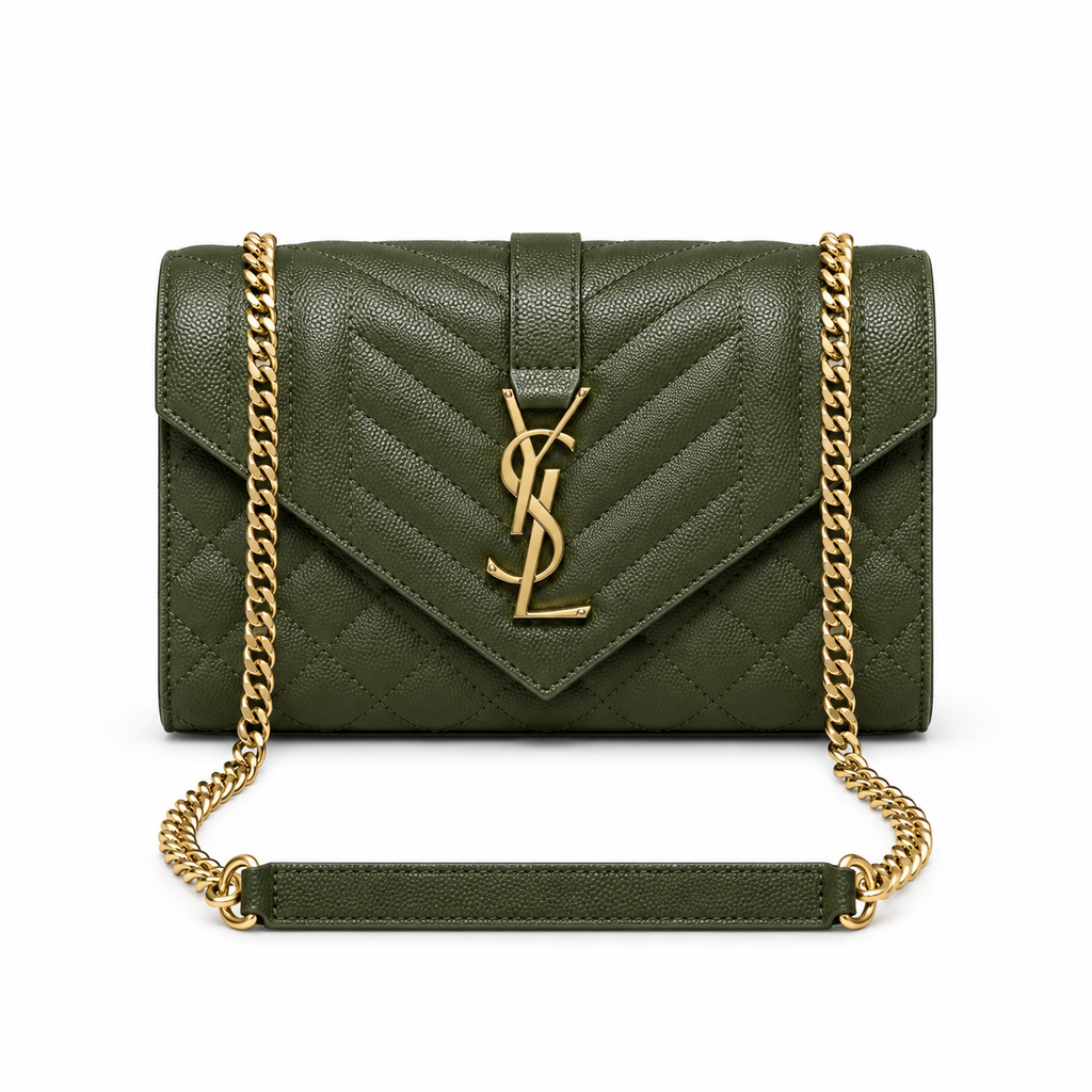 Saint Laurent YSL Envelope Bag – Olive Green Gold