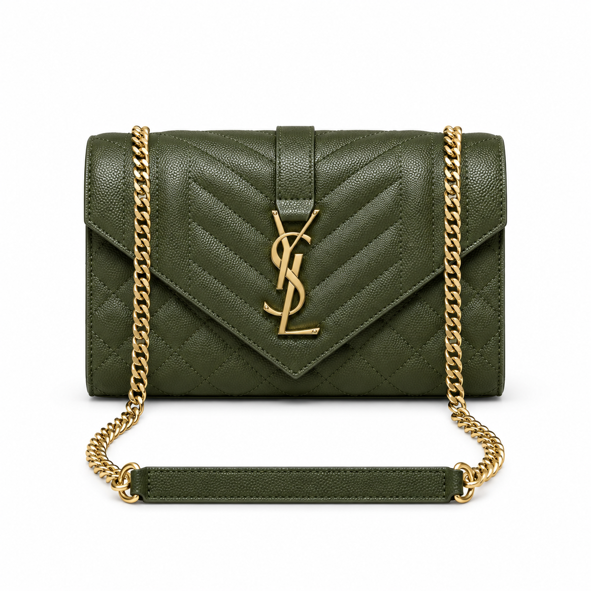 Saint Laurent YSL Envelope Bag – Olive Green Gold