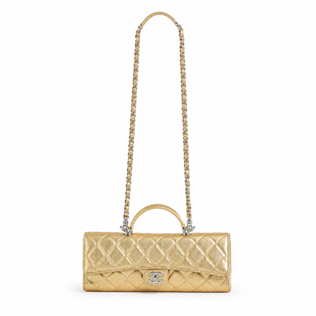 Chanel CC Quilted Cylindrical Flap Bag | Gold Metallic & Silver — 25cm