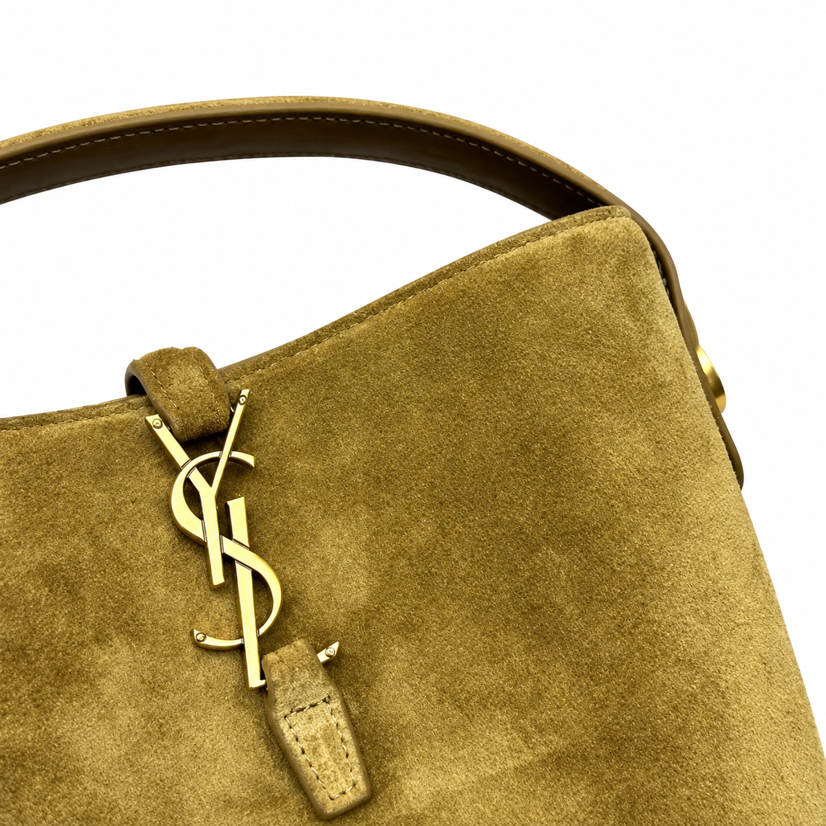 YSL Saint Laurent Suzanne Bucket Bag in Olive Suede