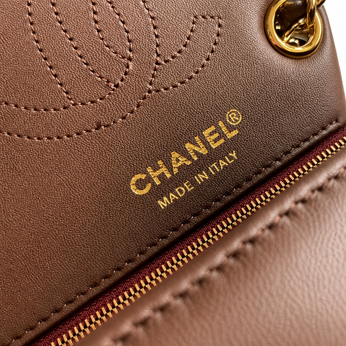 Chanel Wave-Quilted Mini Flap Dark Chocolate Lambskin | Gold CC & Black Flap Piping — 27cm