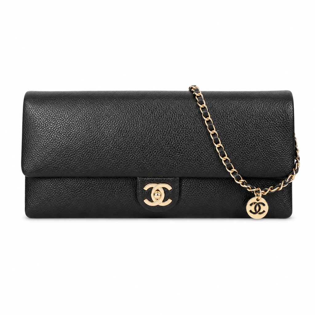 Chanel Bicolor Pouch Clutch Burgundy & Black Caviar | Diagonal Zip Pocket — 33cm