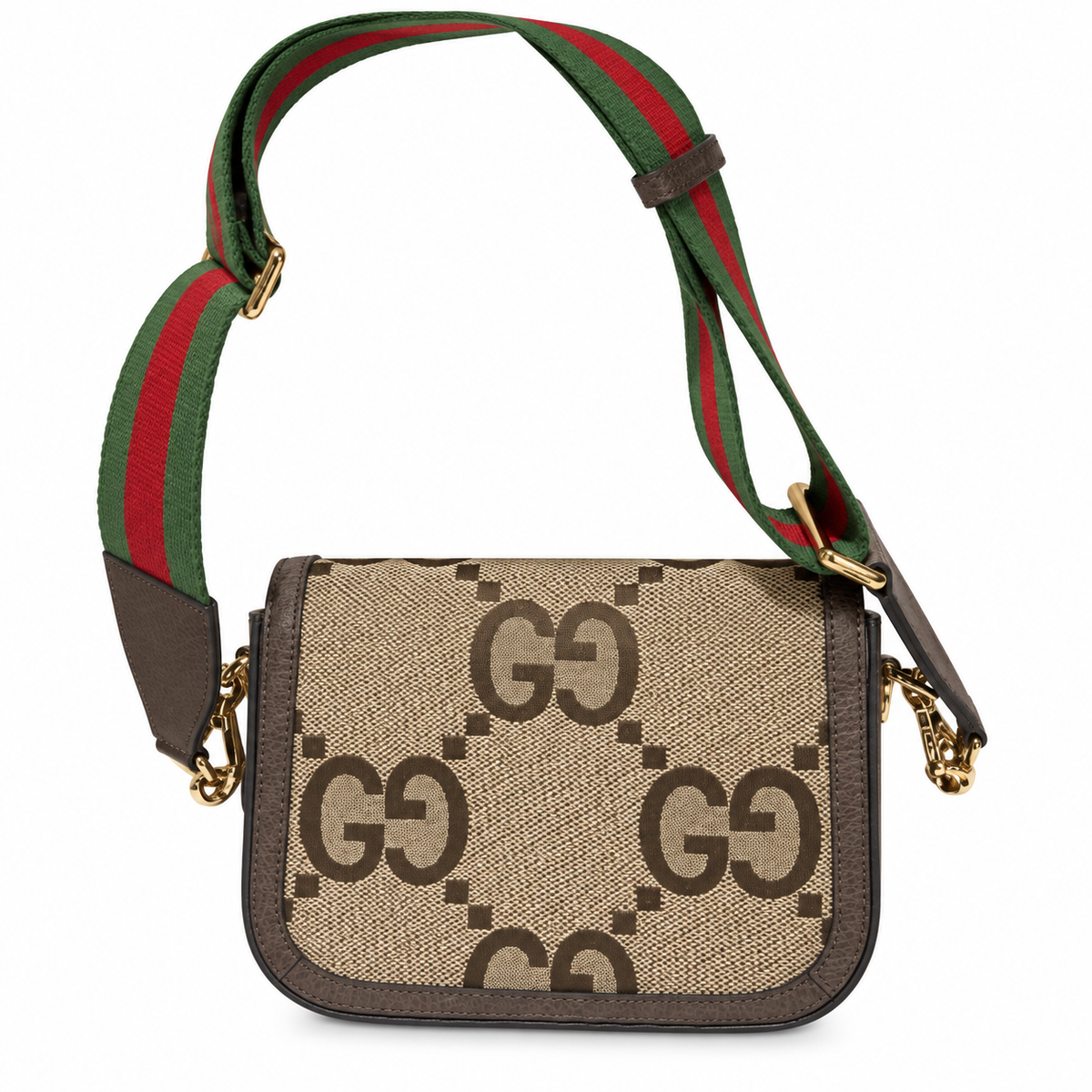 Gucci Horsebit 1955 Mini Bag in Jumbo GG Canvas with Dark Brown Leather Trim