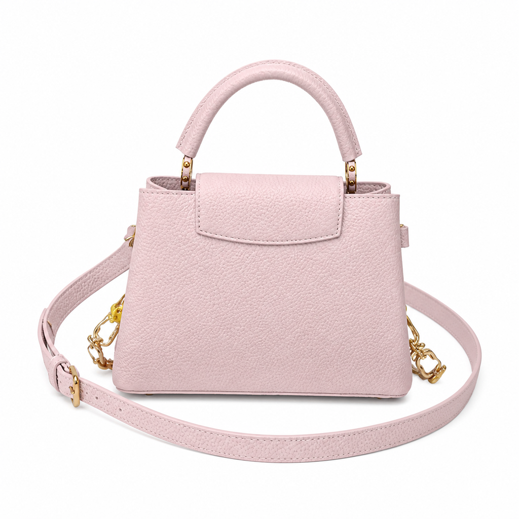 Louis Vuitton Capucines BB Pink Taurillon Leather Handbag with Floral Chain Strap