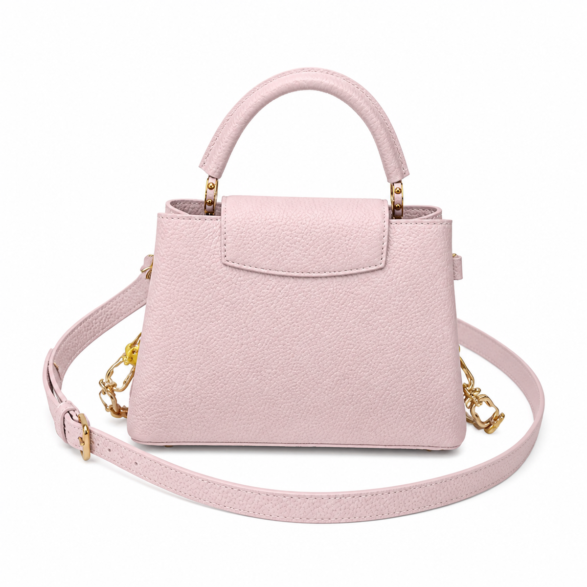 Louis Vuitton Capucines BB Pink Taurillon Leather Handbag with Floral Chain Strap