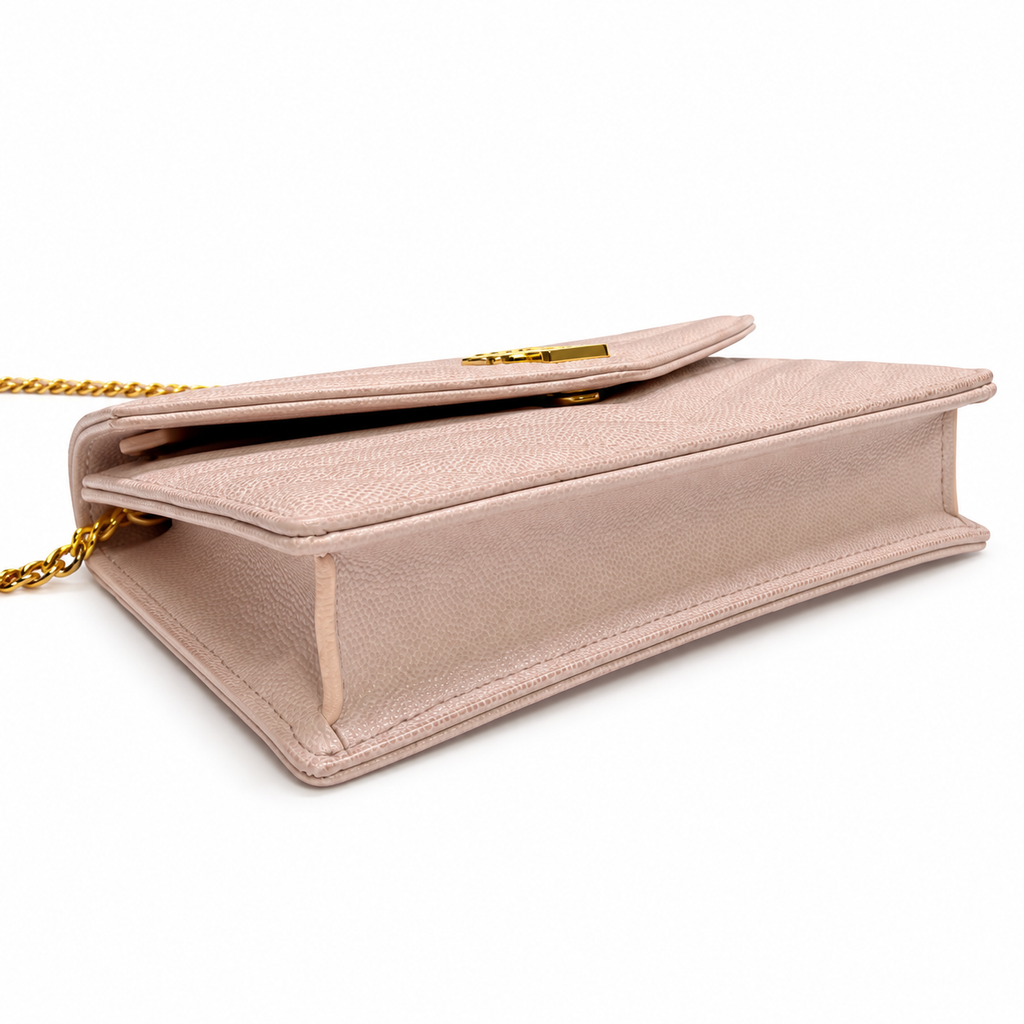 YSL Saint Laurent Envelope Chain Wallet in Powder Pink Matelassé Leather