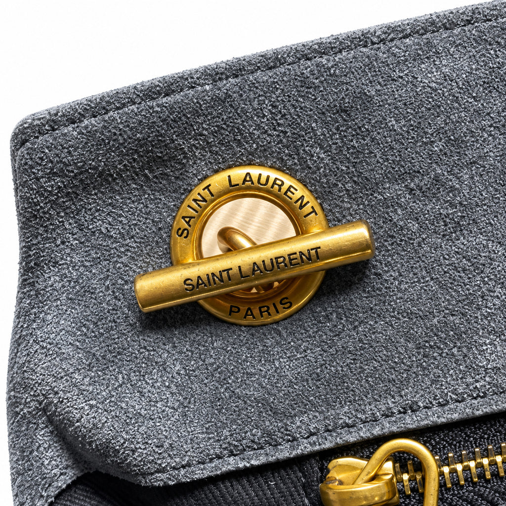 YSL Saint Laurent Jamie Tote Bag Blue Suede Gold Chain