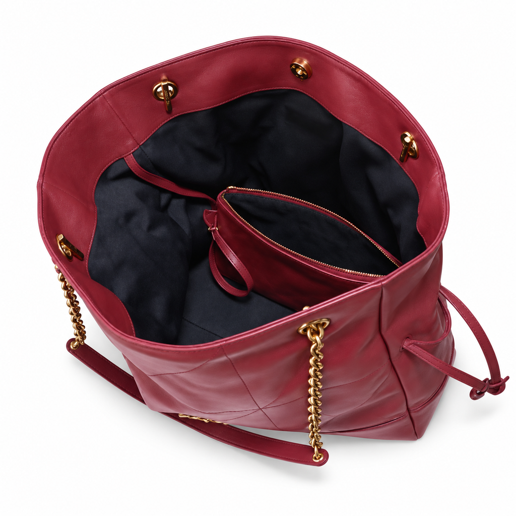 YSL Saint Laurent Bougeoir Drawstring Tote in Burgundy Quilted Leather