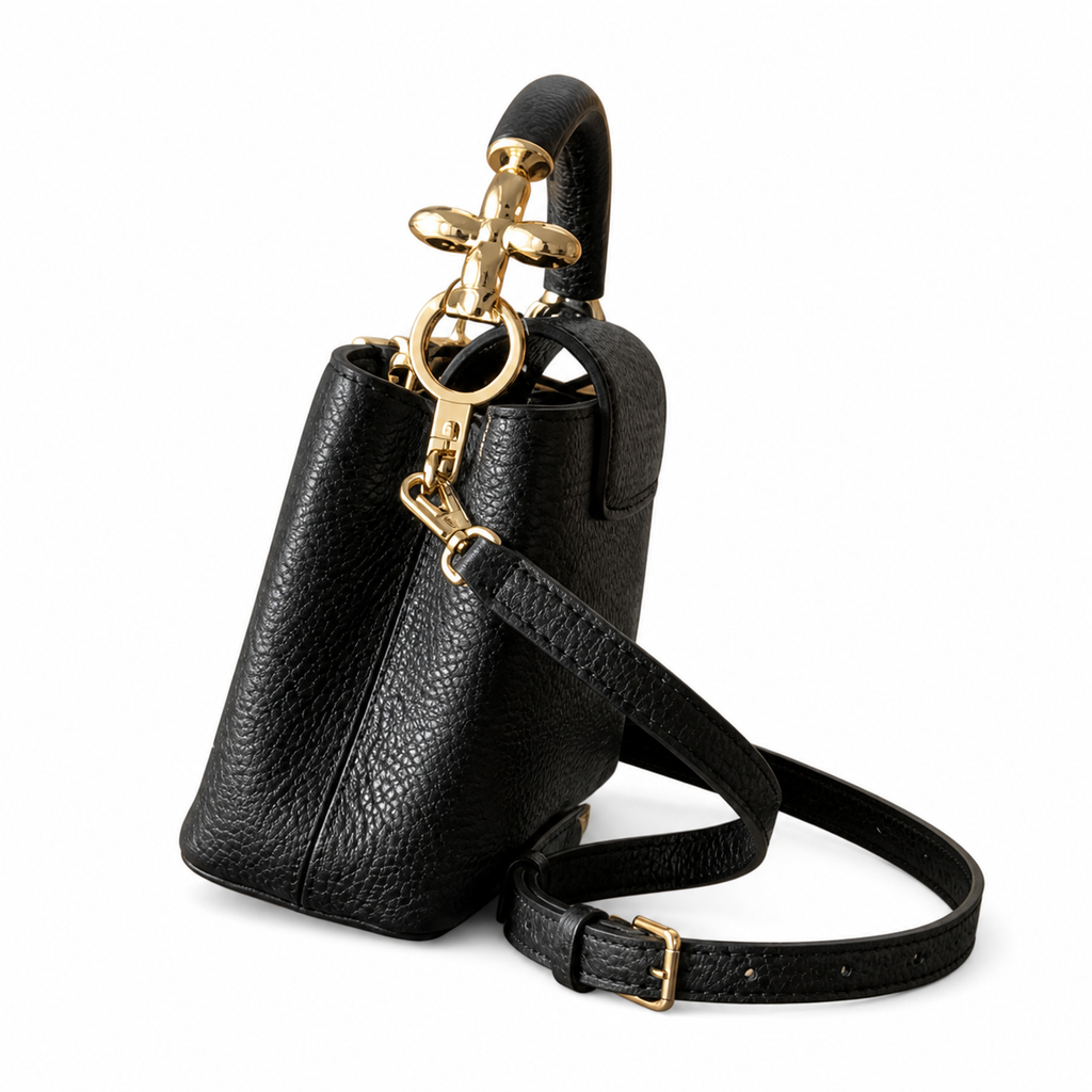Louis Vuitton Capucines Mini Black Taurillon Leather Handbag with Gold Chain