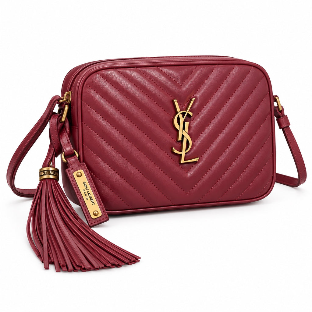 Saint Laurent YSL Lou Large Camera Bag – Burgundy Gold