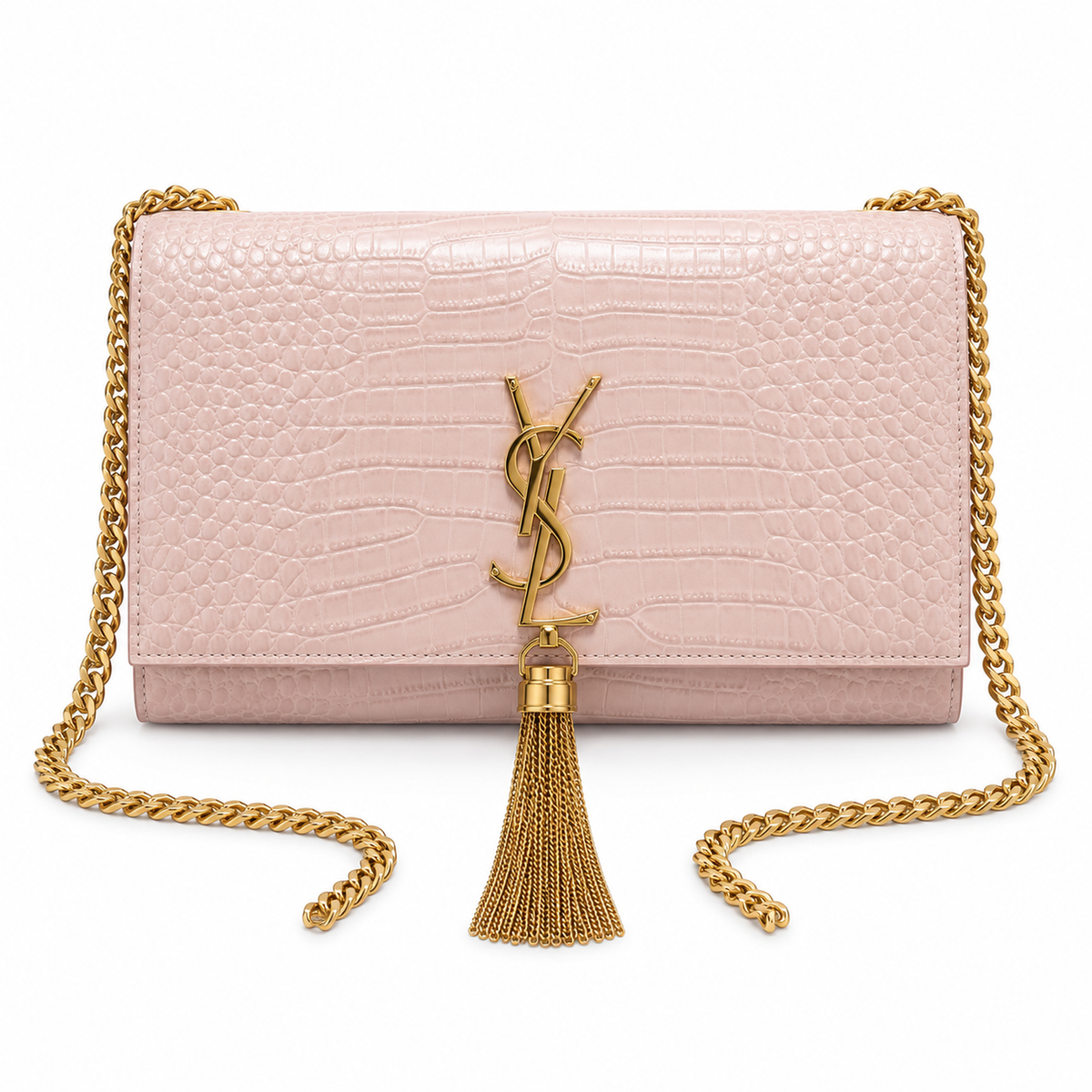 Saint Laurent YSL Kate Tassel Bag – Pink Croc Gold
