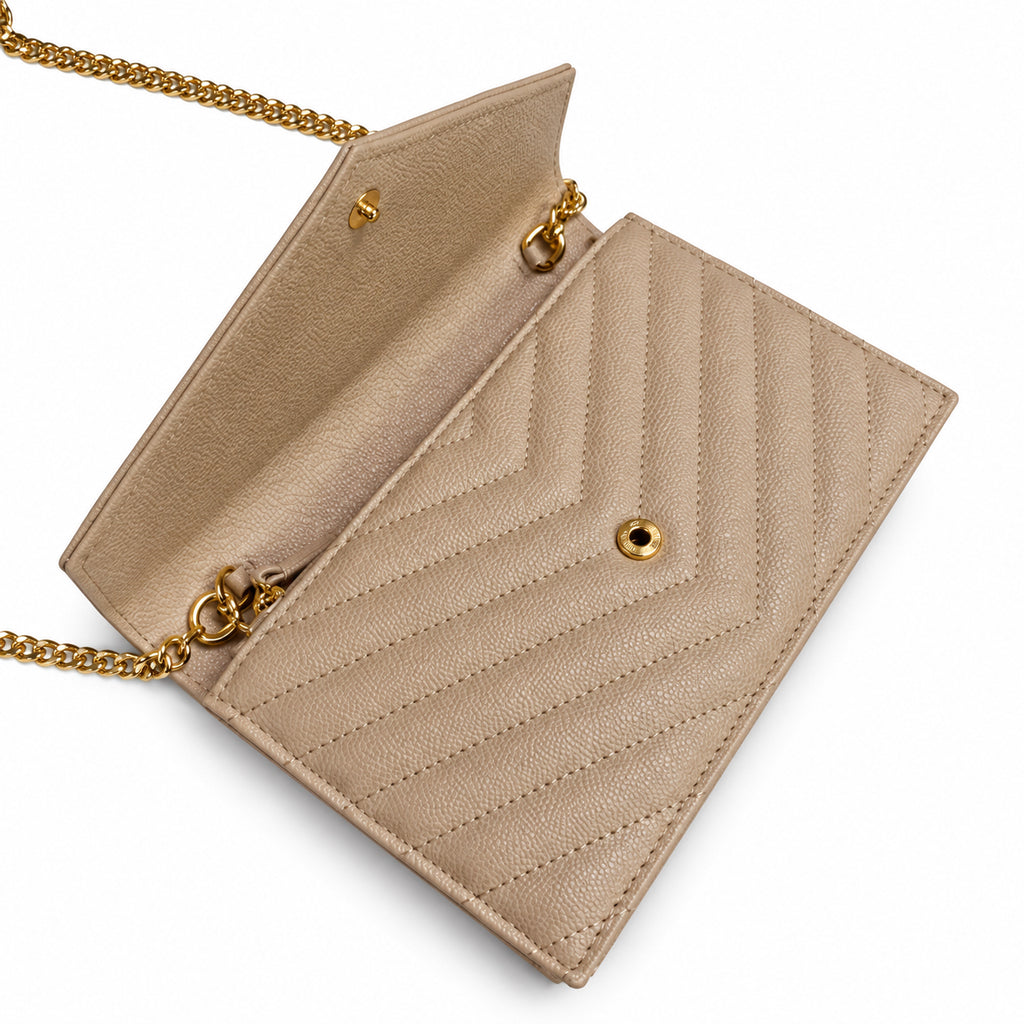 YSL Saint Laurent Envelope Chain Wallet in Sand Matelassé Leather