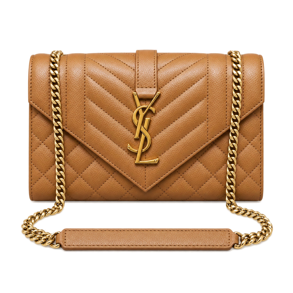 Saint Laurent YSL Envelope Small Bag – Camel Quilted Leather
