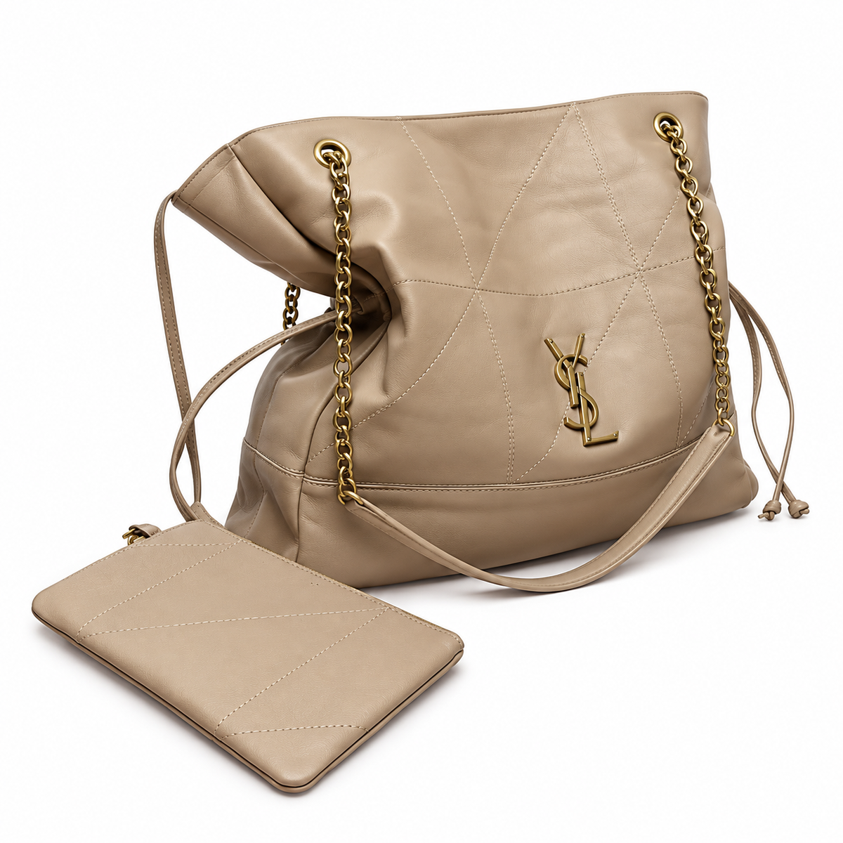 YSL Saint Laurent Jamie Tote Bag Beige Quilted Leather Set